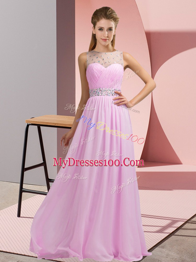 Suitable Pink Scoop Neckline Beading Prom Evening Gown Sleeveless Backless