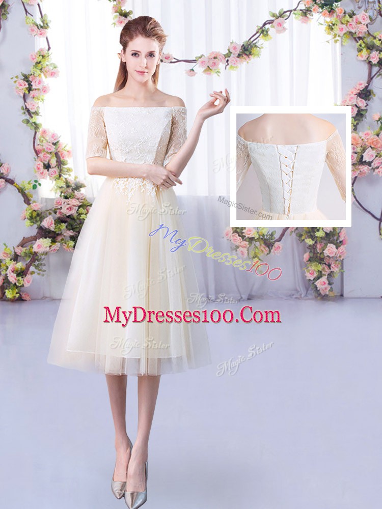 Off The Shoulder Half Sleeves Tulle Dama Dress for Quinceanera Lace Lace Up
