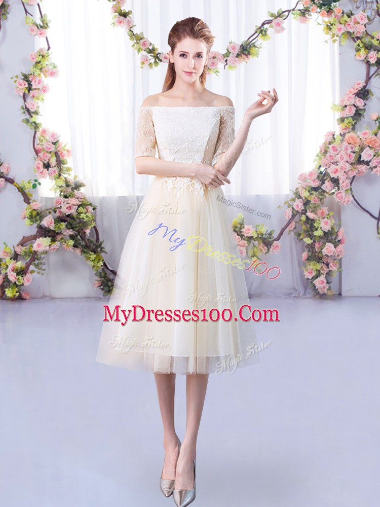 Off The Shoulder Half Sleeves Tulle Dama Dress for Quinceanera Lace Lace Up