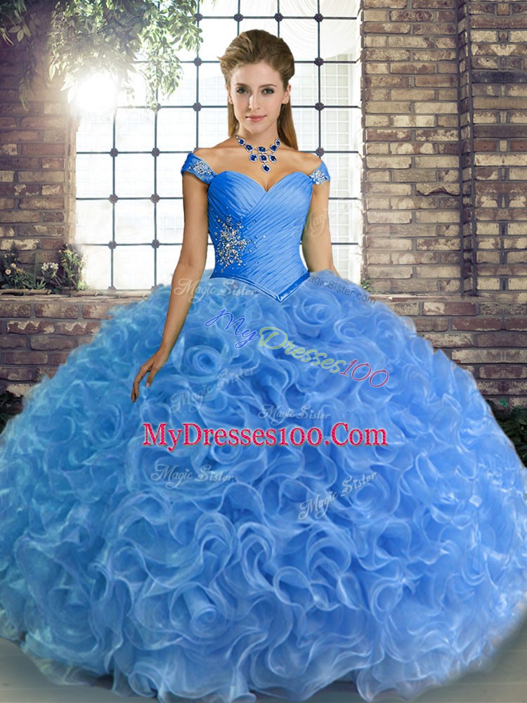 Excellent Off The Shoulder Sleeveless Fabric With Rolling Flowers Quinceanera Gowns Beading Lace Up