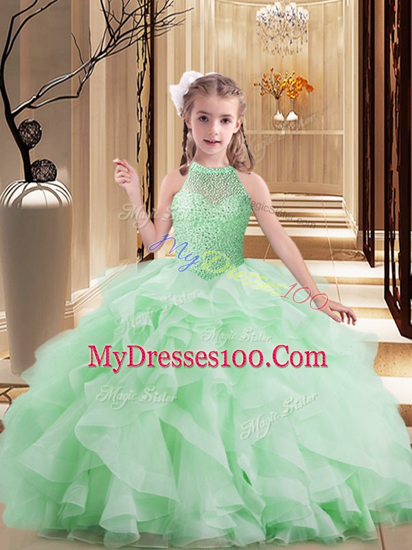 Stunning Scoop Lace Up Beading and Ruffles Girls Pageant Dresses Sleeveless
