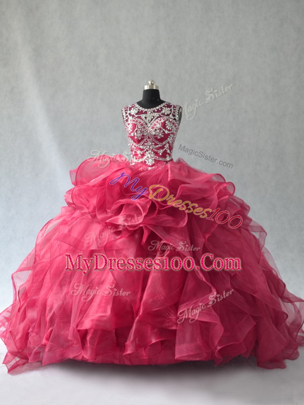 Floor Length Red 15 Quinceanera Dress Scoop Sleeveless Lace Up
