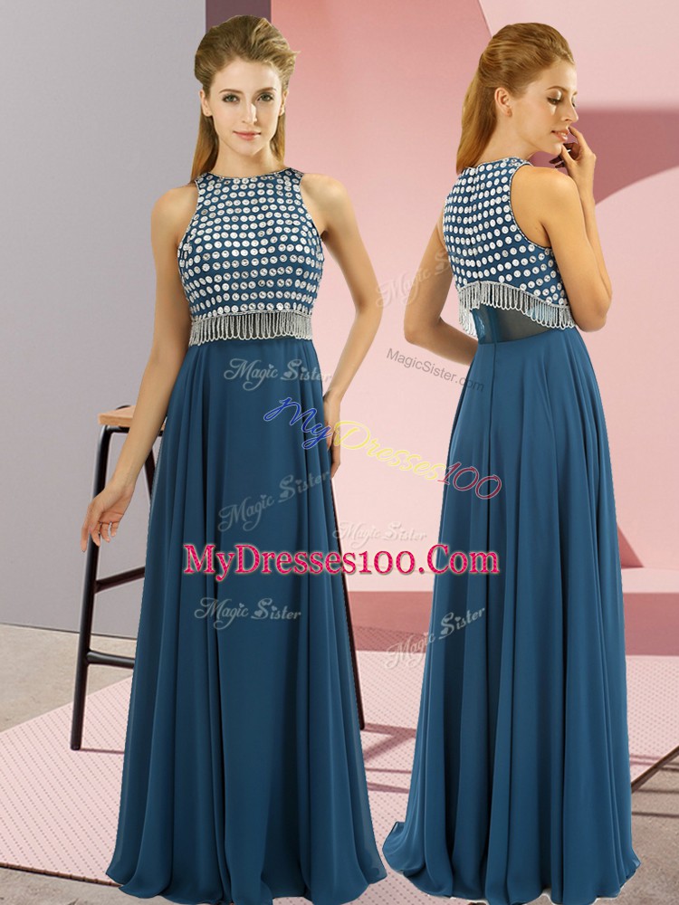 Chiffon Sleeveless Floor Length Prom Party Dress and Beading