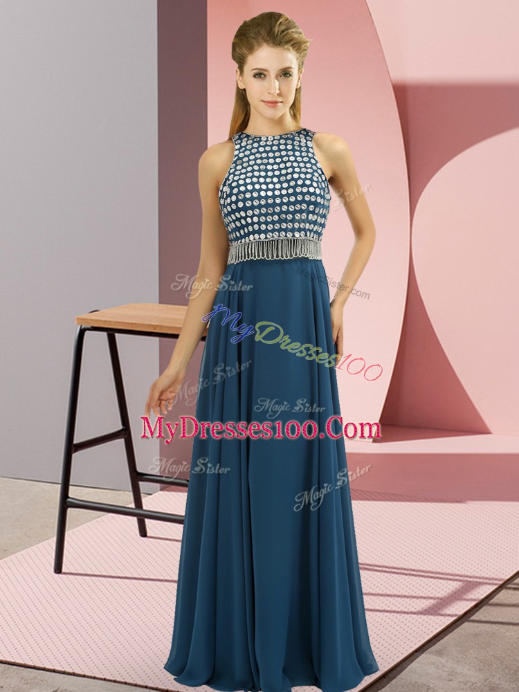 Chiffon Sleeveless Floor Length Prom Party Dress and Beading