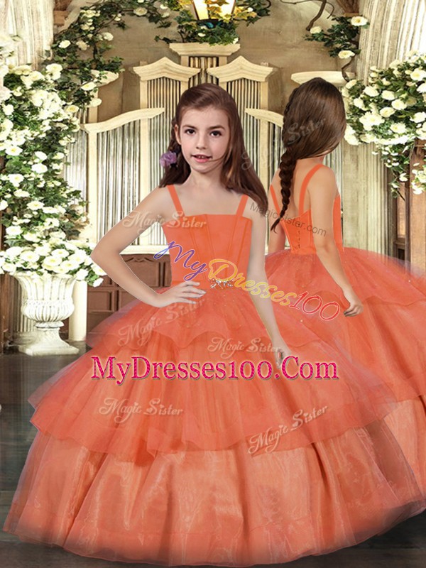 Orange Ball Gowns Organza Sweetheart Sleeveless Ruffled Layers Floor Length Lace Up Sweet 16 Quinceanera Dress