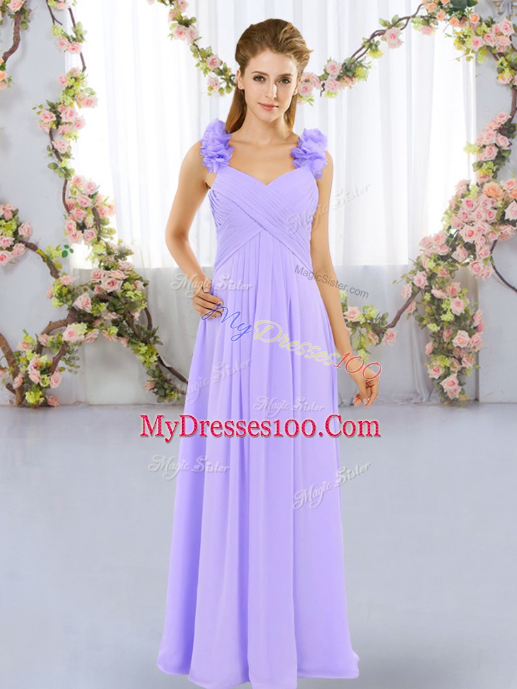 Charming Sleeveless Lace Up Floor Length Hand Made Flower Bridesmaids Dress