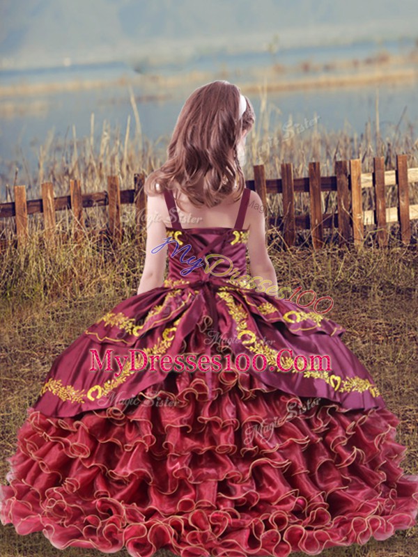 Nice Sleeveless Floor Length Beading and Embroidery and Ruffled Layers Lace Up Pageant Gowns with Lavender