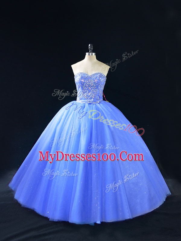 Charming Blue Sweetheart Neckline Beading Vestidos de Quinceanera Sleeveless Lace Up
