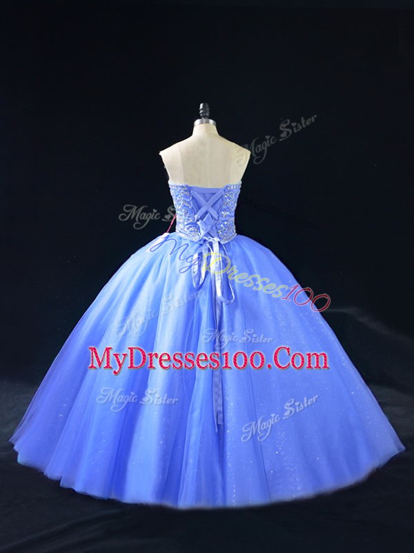 Charming Blue Sweetheart Neckline Beading Vestidos de Quinceanera Sleeveless Lace Up