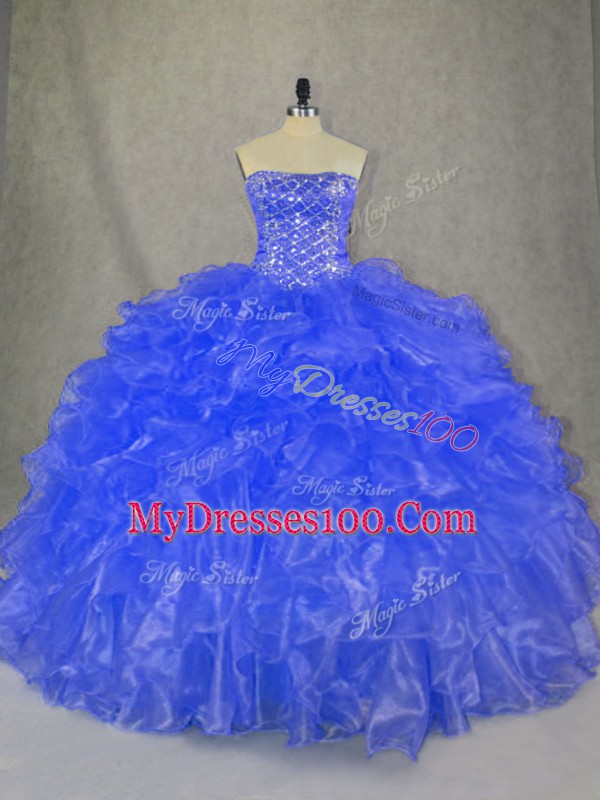 Strapless Sleeveless Organza Quinceanera Dresses Beading and Ruffles Lace Up
