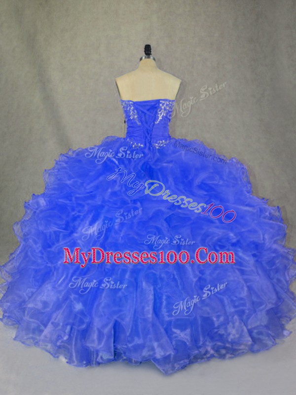 Strapless Sleeveless Organza Quinceanera Dresses Beading and Ruffles Lace Up