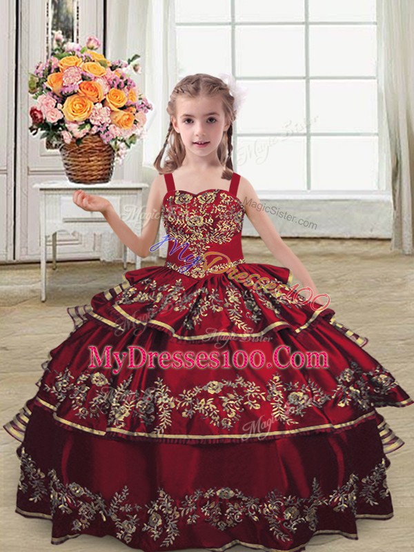 Discount Floor Length Ball Gowns Sleeveless Burgundy Pageant Gowns For Girls Lace Up