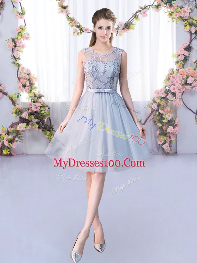 Scoop Sleeveless Lace Up Quinceanera Court Dresses Grey Tulle