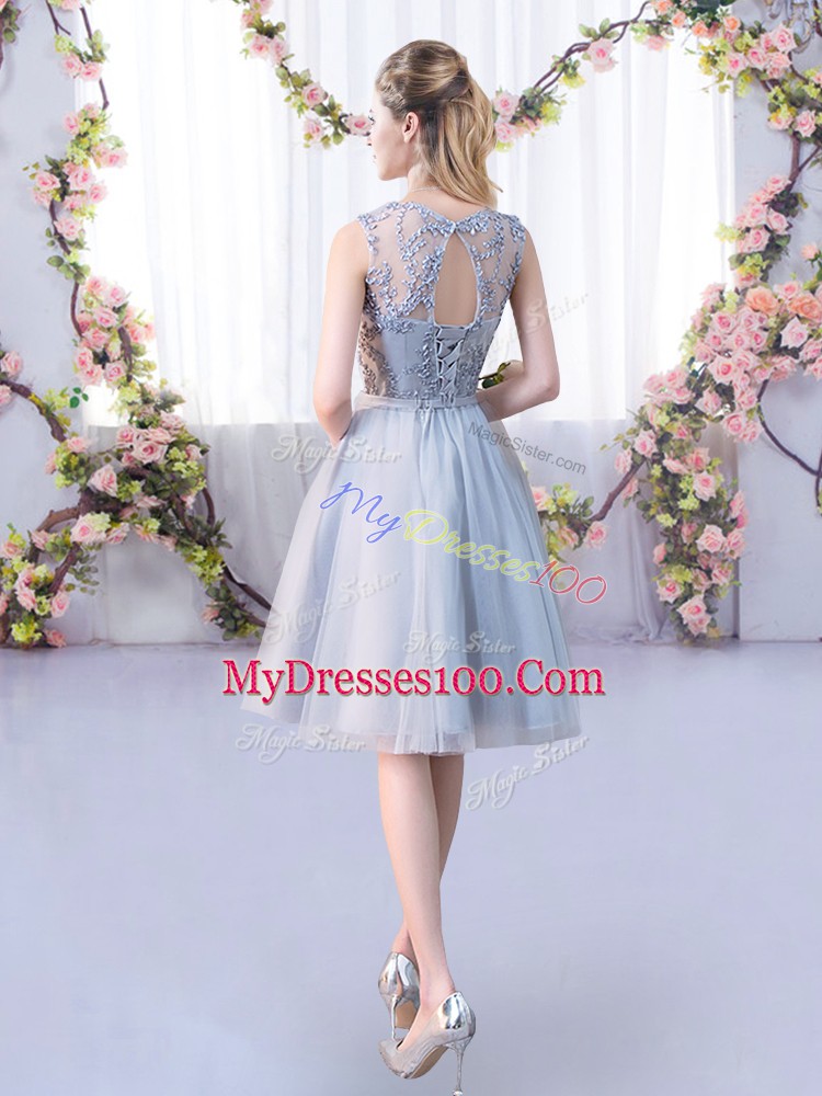 Scoop Sleeveless Lace Up Quinceanera Court Dresses Grey Tulle