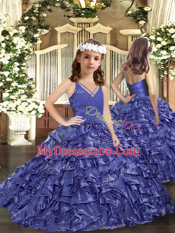 V-neck Sleeveless Organza 15th Birthday Dress Ruffles Brush Train Backless