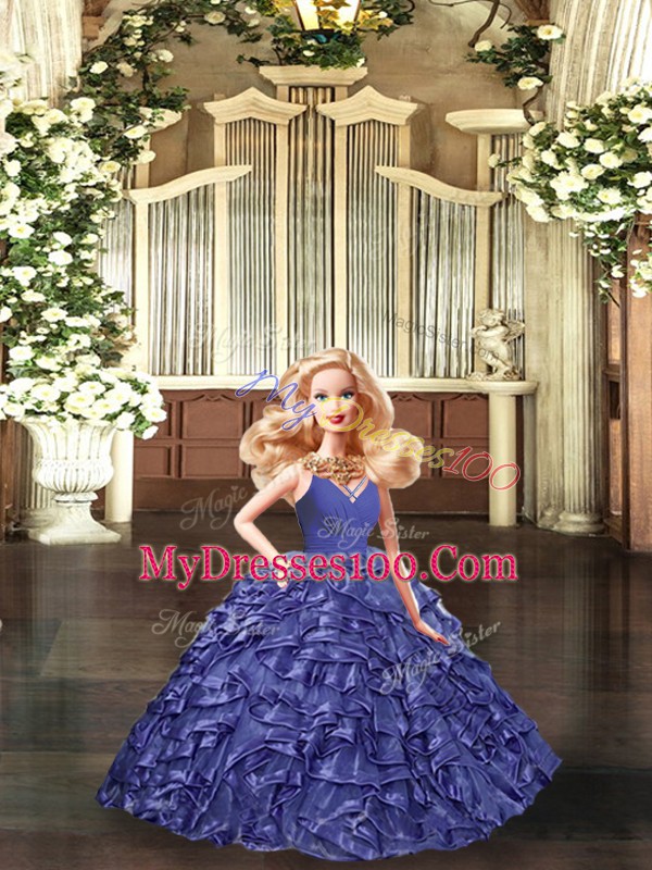 V-neck Sleeveless Organza 15th Birthday Dress Ruffles Brush Train Backless