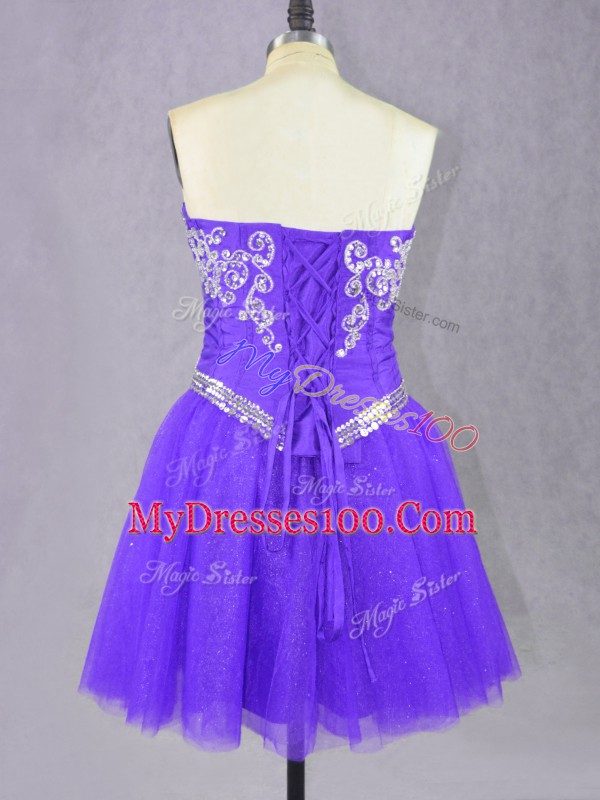 Sleeveless Lace Up Mini Length Beading