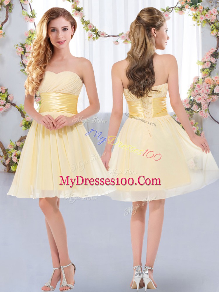Adorable Sweetheart Sleeveless Lace Up Dama Dress for Quinceanera Yellow Chiffon