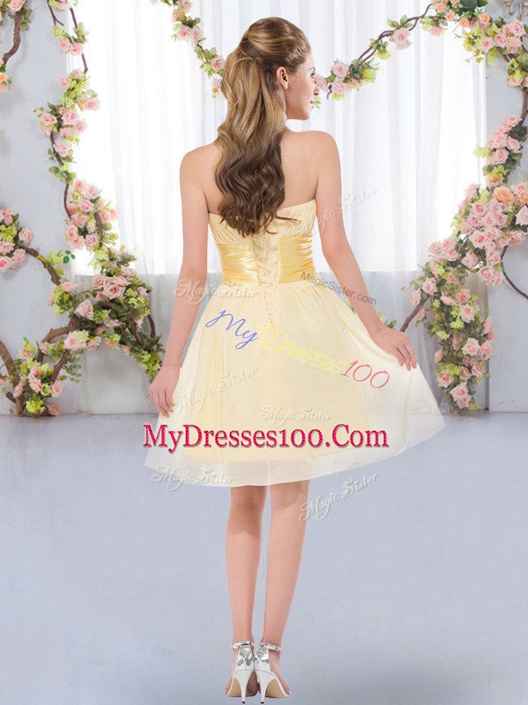 Adorable Sweetheart Sleeveless Lace Up Dama Dress for Quinceanera Yellow Chiffon
