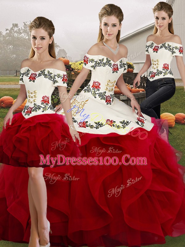 Sleeveless Lace Up Floor Length Embroidery and Ruffles Quinceanera Dress