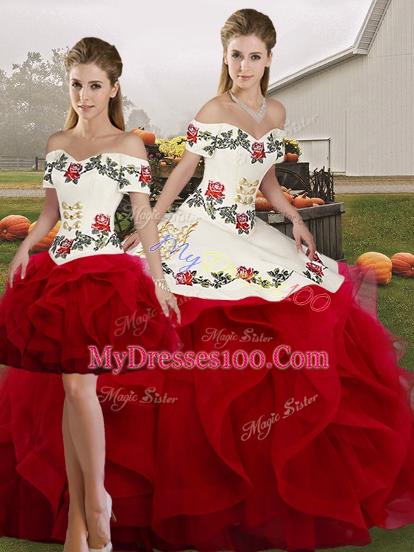 Sleeveless Lace Up Floor Length Embroidery and Ruffles Quinceanera Dress