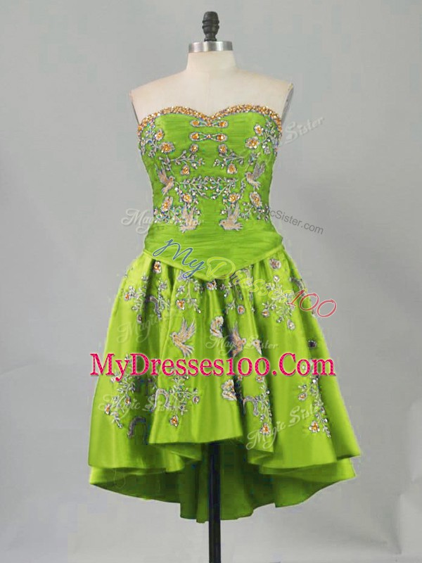 Glittering Sleeveless Mini Length Embroidery Lace Up Cocktail Dresses with Olive Green