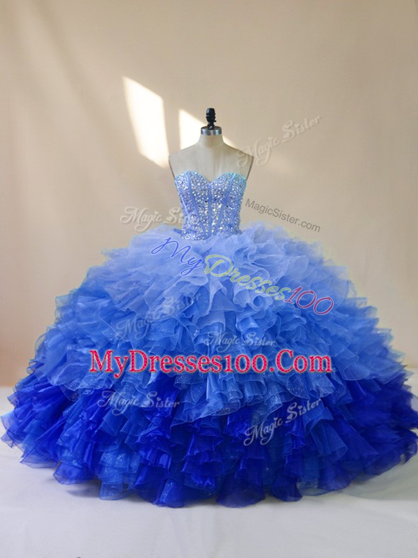 Clearance Organza Sweetheart Sleeveless Lace Up Beading and Ruffles Quinceanera Gown in Multi-color