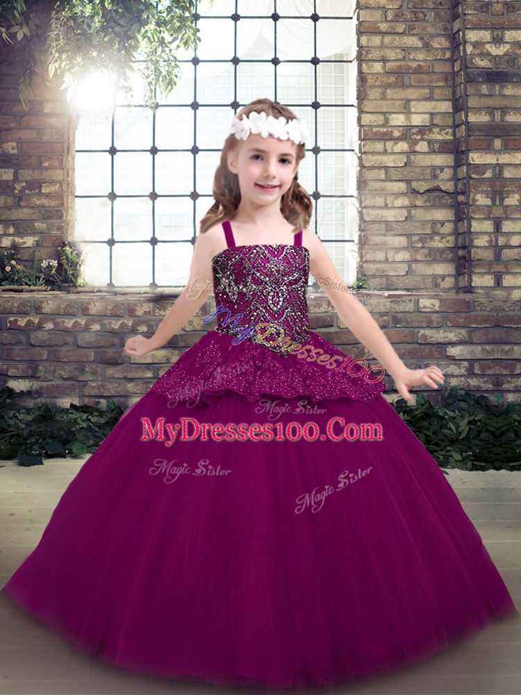 Floor Length Ball Gowns Sleeveless Fuchsia Pageant Dress for Teens Lace Up