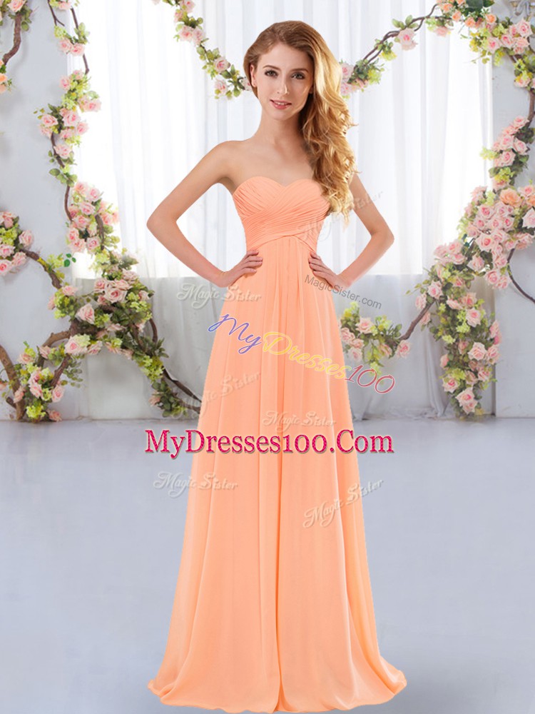 Peach Sweetheart Neckline Ruching Bridesmaid Dresses Sleeveless Lace Up