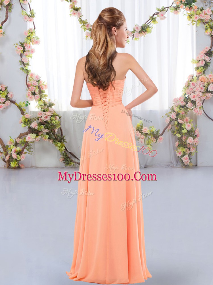 Peach Sweetheart Neckline Ruching Bridesmaid Dresses Sleeveless Lace Up