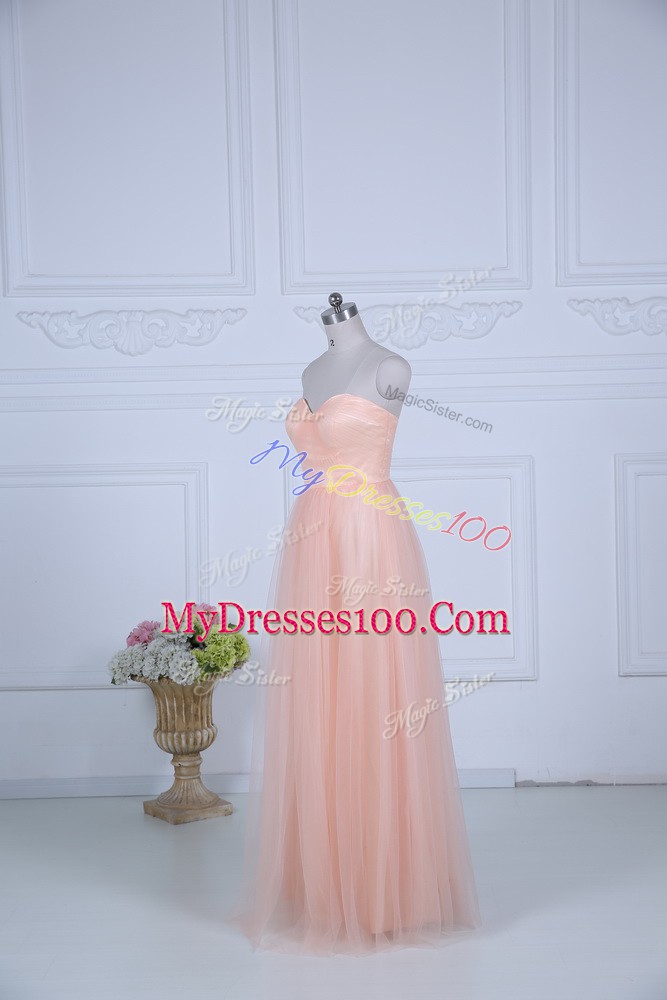 Enchanting Tulle Sleeveless Floor Length Dama Dress and Ruching