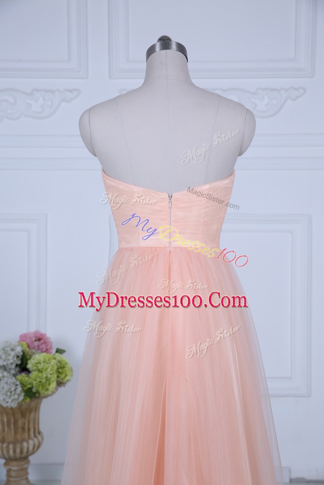 Enchanting Tulle Sleeveless Floor Length Dama Dress and Ruching