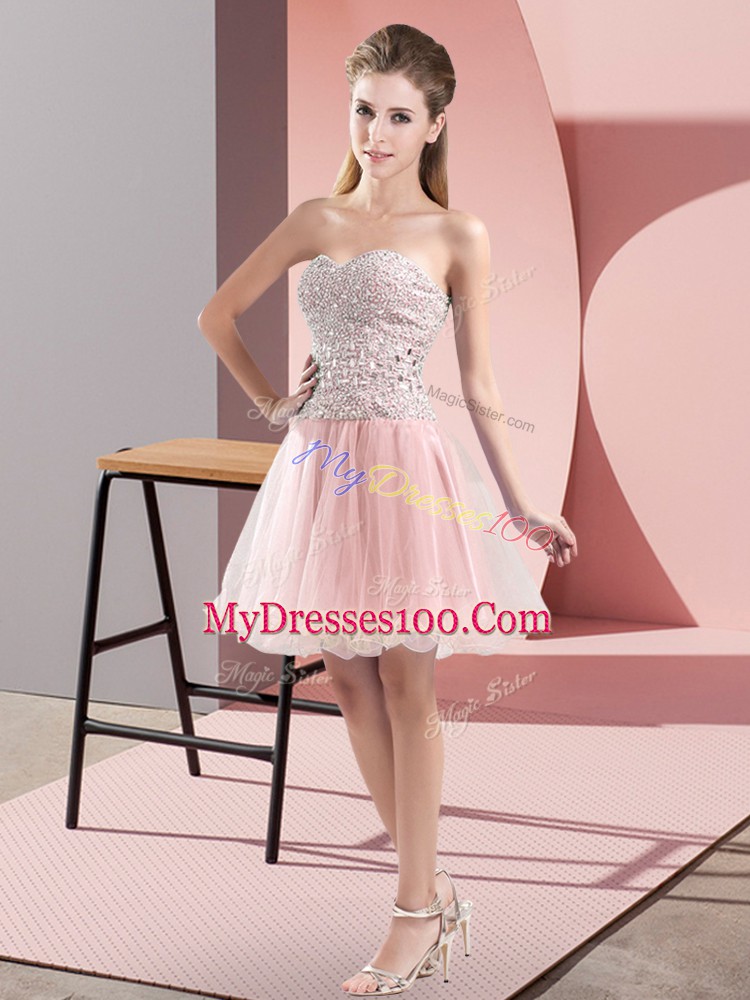 On Sale Sleeveless Zipper Mini Length Beading Prom Gown