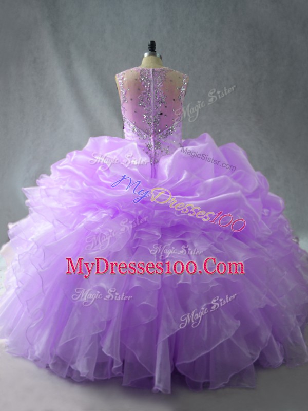 Exquisite Floor Length Lavender Vestidos de Quinceanera Straps Sleeveless Zipper