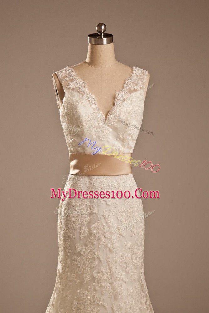 Column/Sheath Sleeveless White Wedding Dress Brush Train Backless