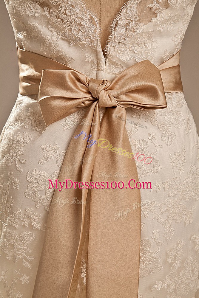 Column/Sheath Sleeveless White Wedding Dress Brush Train Backless