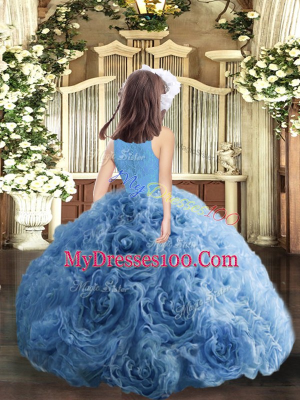 Lavender Fabric With Rolling Flowers Lace Up Scoop Sleeveless Floor Length Kids Pageant Dress Beading
