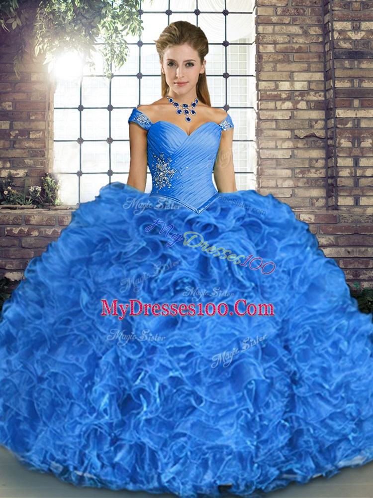 Sexy Sleeveless Beading and Ruffles Lace Up Ball Gown Prom Dress