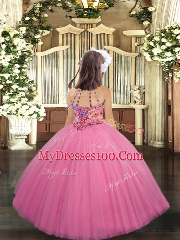 Scoop Sleeveless Tulle Pageant Gowns For Girls Beading Lace Up