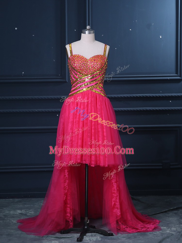 Exceptional Straps Sleeveless Tulle Beading and Lace and Sequins Zipper