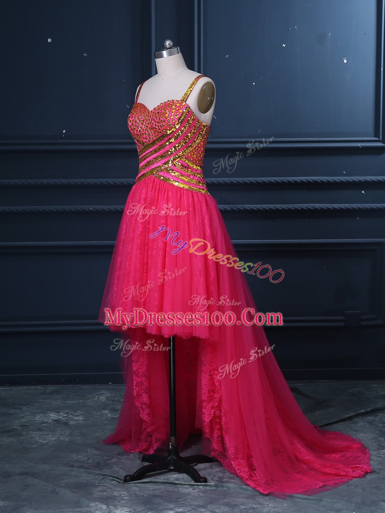 Exceptional Straps Sleeveless Tulle Beading and Lace and Sequins Zipper