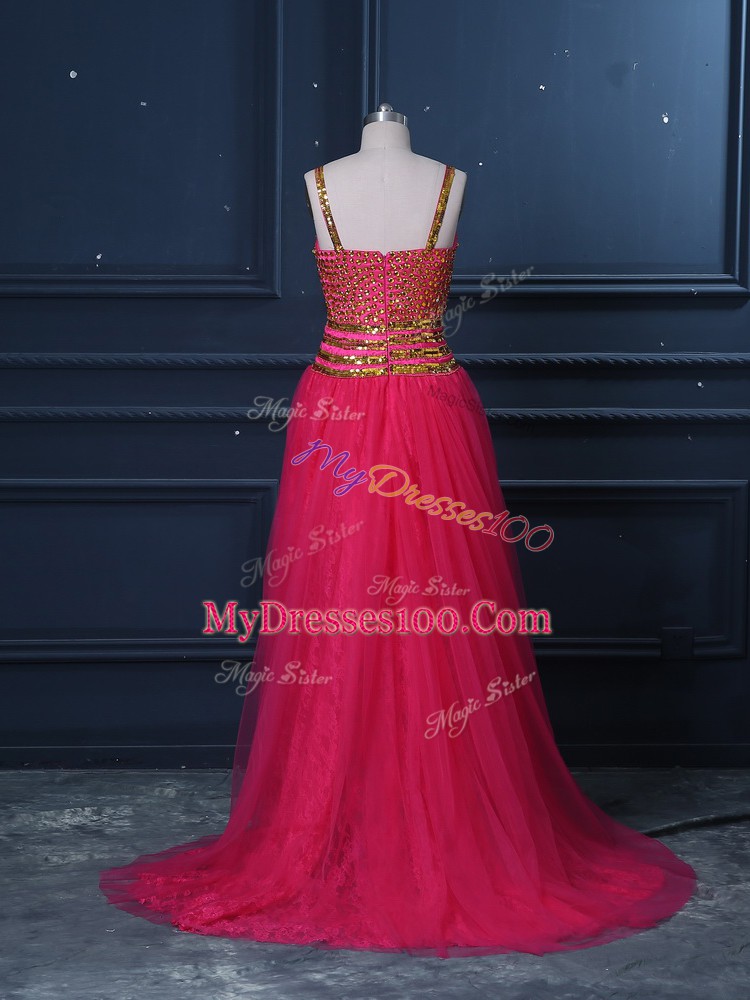 Exceptional Straps Sleeveless Tulle Beading and Lace and Sequins Zipper
