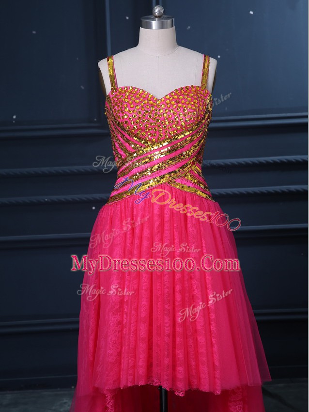 Exceptional Straps Sleeveless Tulle Beading and Lace and Sequins Zipper