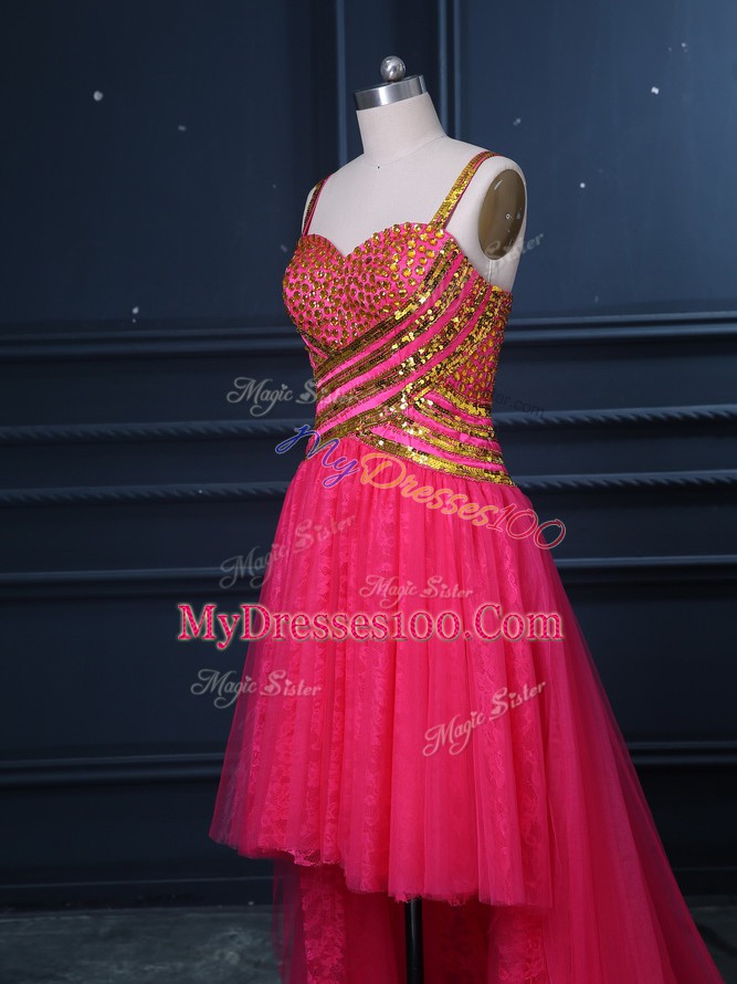 Exceptional Straps Sleeveless Tulle Beading and Lace and Sequins Zipper