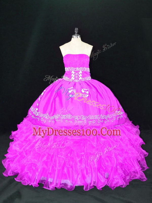 Floor Length Ball Gowns Sleeveless Fuchsia Sweet 16 Quinceanera Dress Lace Up