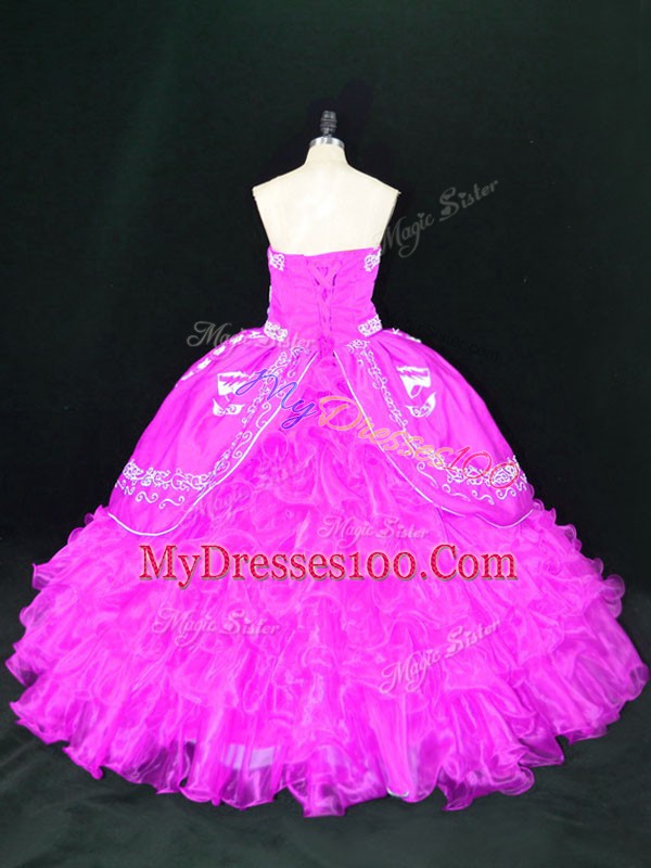 Floor Length Ball Gowns Sleeveless Fuchsia Sweet 16 Quinceanera Dress Lace Up