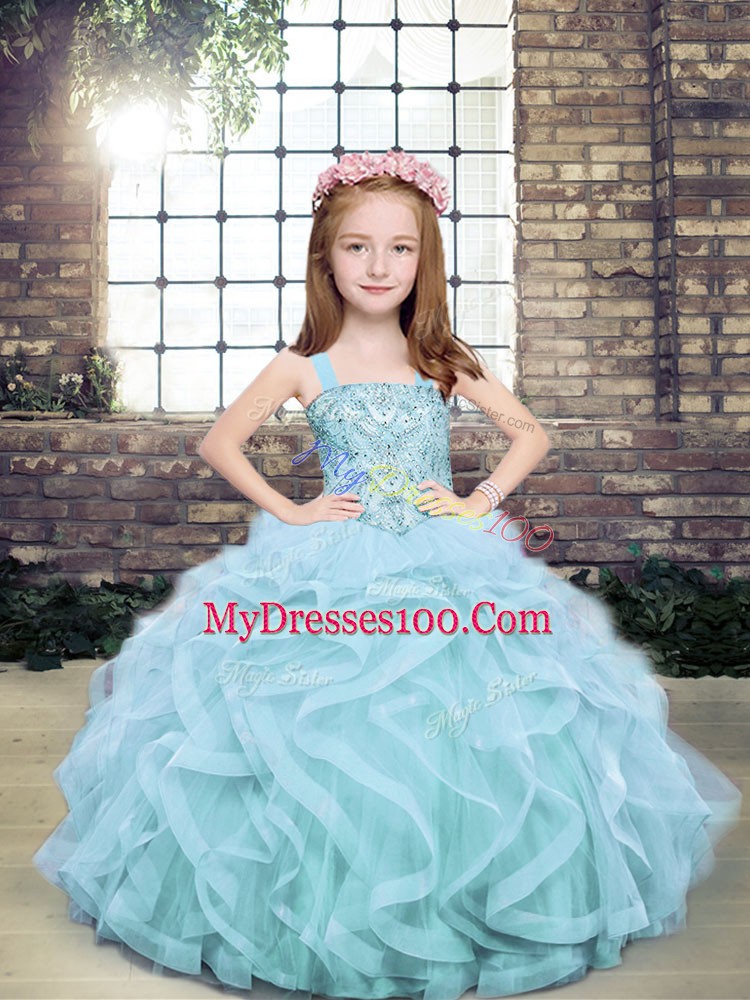 Sleeveless Beading and Ruffles Lace Up Little Girl Pageant Dress