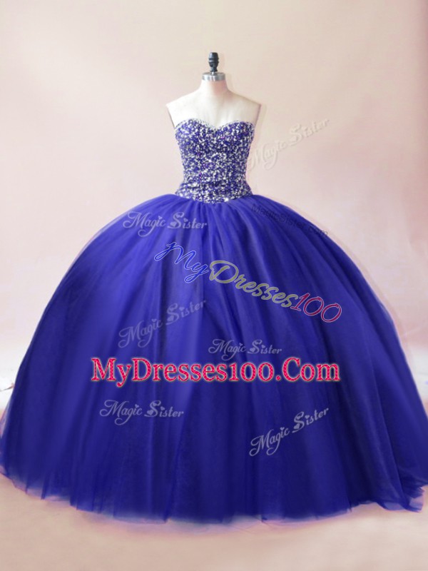 Floor Length Royal Blue Quinceanera Gowns Sweetheart Sleeveless Lace Up