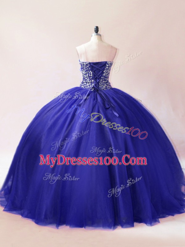 Floor Length Royal Blue Quinceanera Gowns Sweetheart Sleeveless Lace Up