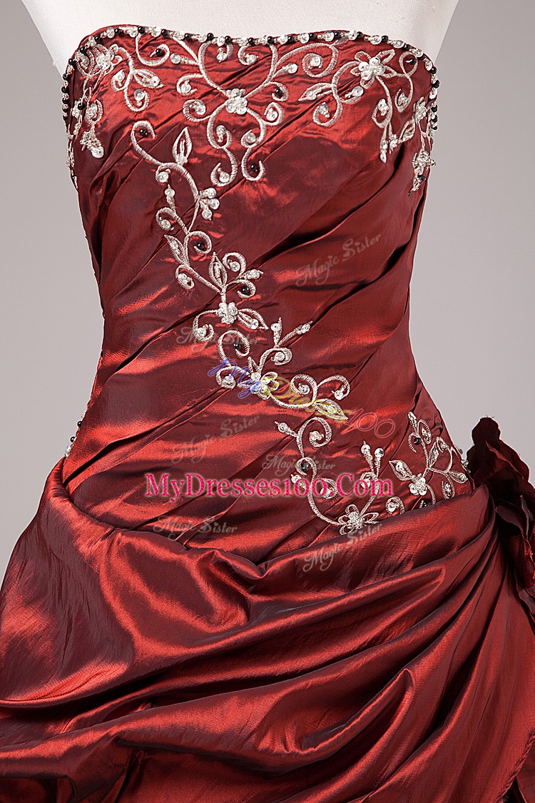 Custom Fit Floor Length Burgundy 15 Quinceanera Dress Organza and Taffeta Sleeveless Beading and Embroidery
